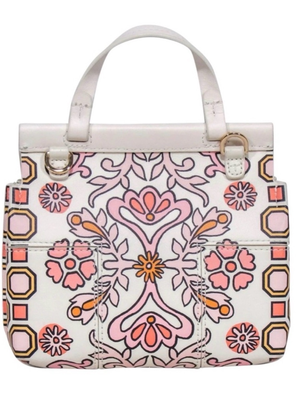 Tory Burch Cream Mini Top-Handle Bag with Pink & Gold Floral Print - Picture 3 of 11